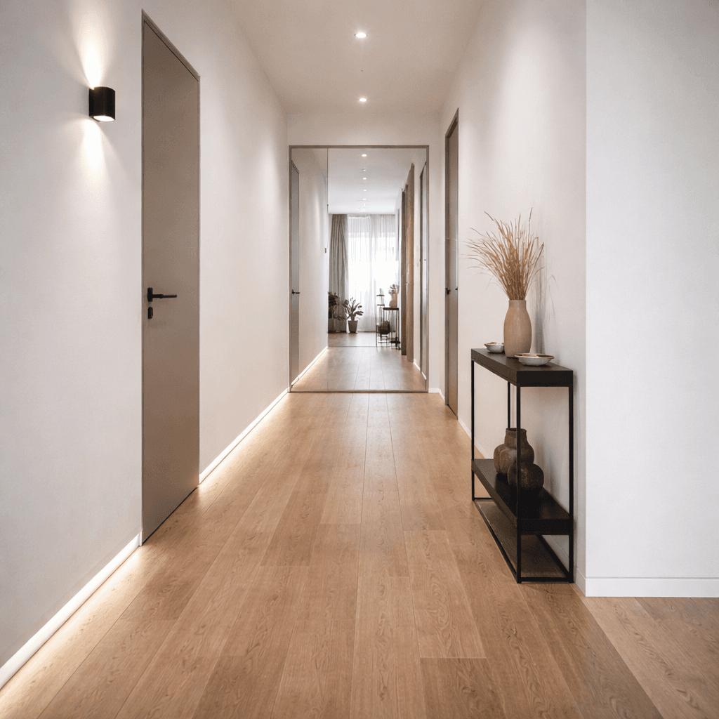 Скрытый плинтус в коридоре — ровная линия по периметру